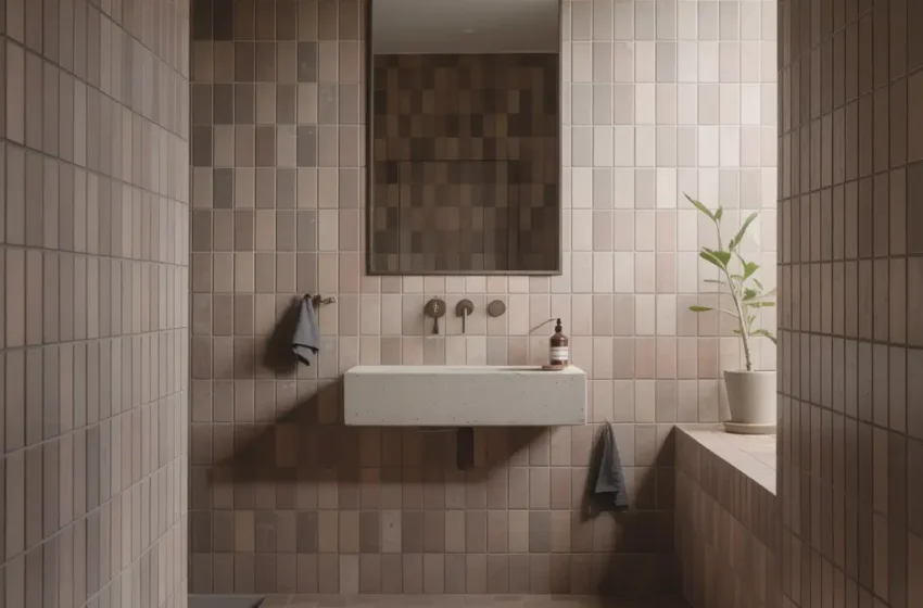 brown tile bathroom