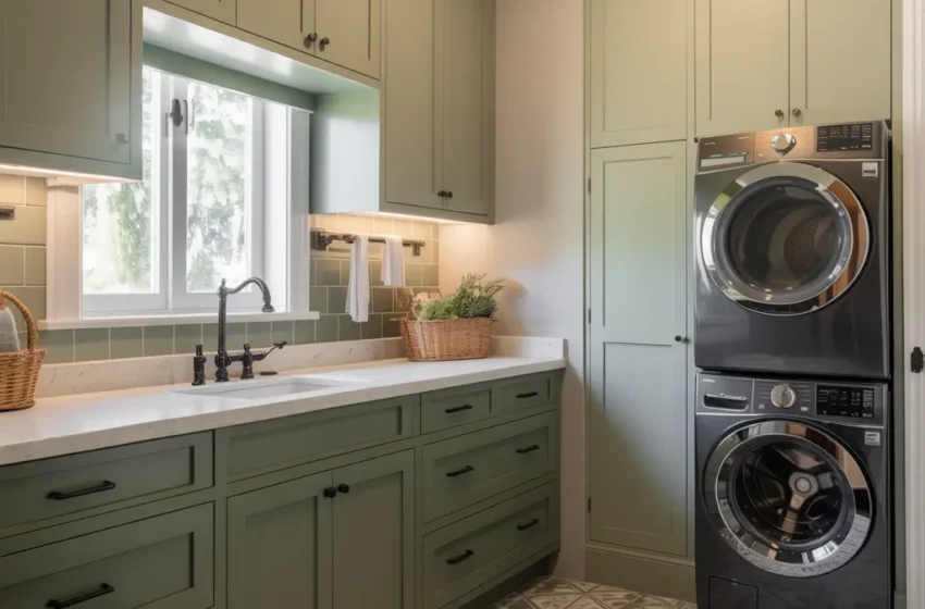  15 Elegant Green Laundry Room Ideas with Gold Accents