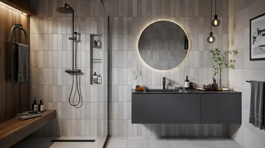 grey tile bathroom