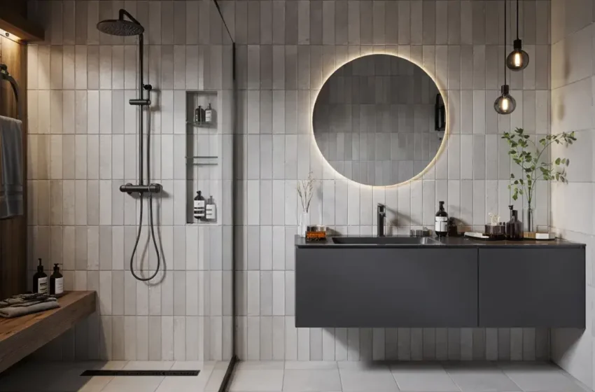  15 Cozy Grey Tile Bathroom Ideas with Warm Touches